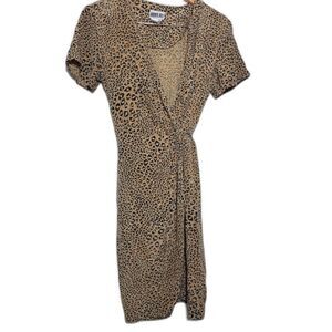 Robbie Bee Vintage Silk Wrap Dress 10 Cheetah Print Animal 90s Classic Capsule